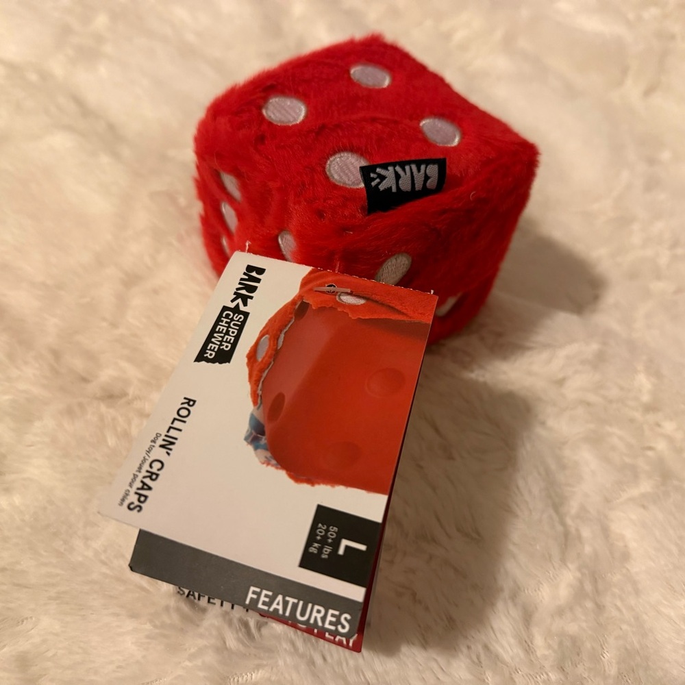 NWT Bark Super Chewer Rollin’ Craps Size Large Rip and Reveal 2 in 1 Dice Toy